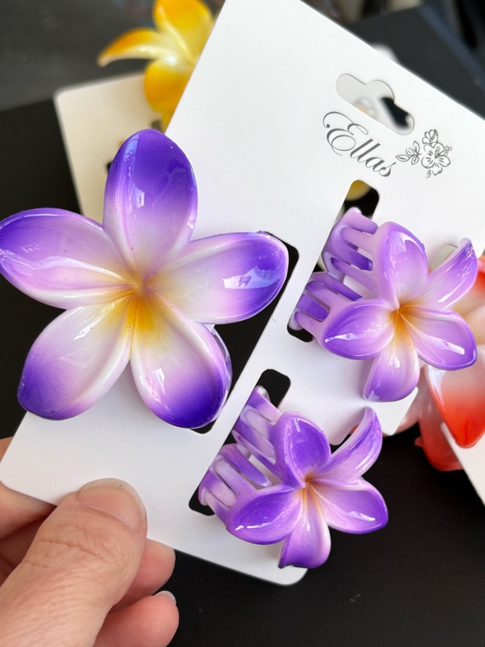 9 Pc Tropical Flower Hair Clips Sets | 3 Colors, Plumeria Floral Clips Bundle - Picture 2 of 4